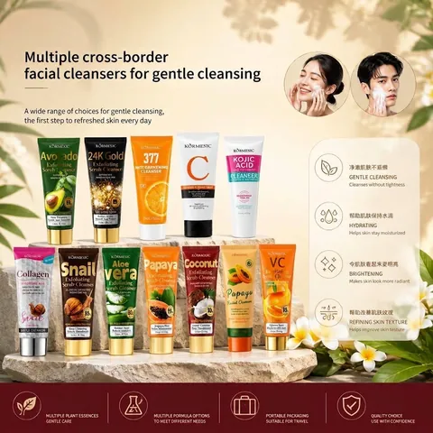 KORMESIC Deep Cleansing Facial Cleanser Snail Collagen Hyaluronic Acid Vitamin C Papaya Aloe Avocado Extract Face Wash Skincare