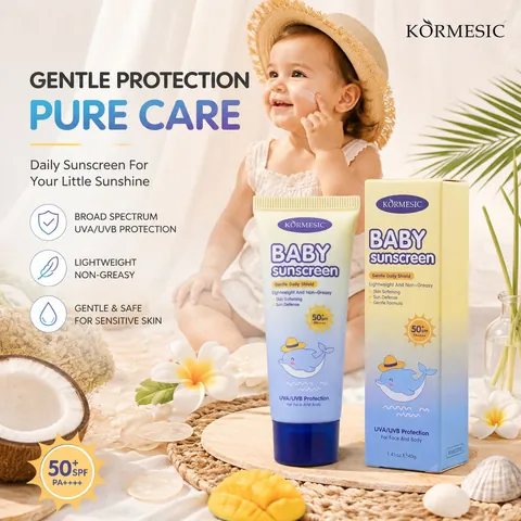 KORMESIC Lotion Solaire Visage et Corps pour Bébés et Enfants SPF 50 PA Haute Protection Crème Solaire Hydratante pour l'Extérieur