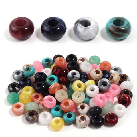 Vintage Acrylic Marbled Beads Large Hole Round Abacus Loose Beads For DIY Jewelry Making Bags Phone Chain Jade Look Material