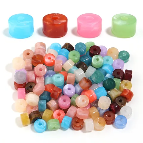 Cuentas de Cilindro de Acrílico de Imitación de Jade Disco Redondo Cuentas Sueltas Para Hacer Joyas de Bricolaje Pulsera Collar Accesorio de Artesanía Patrón Jaspeado