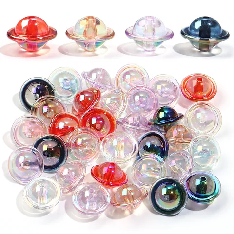 Acrylic Electroplated Iridescent UFO Shape Loose Beads With Vertical Hole For DIY Bracelet Phone Chain Beaded Pen Making Crafts Accessories