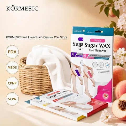 KORMESIC Bandes de Cire au Sucre pour Femmes Parfum de Fruits Pêche Raisin Fraise Citron 6 Paires Kit d'Épilation Douce