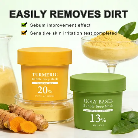 Holy Basil Turmeric Bubble Deep Mask For Pore Purifying Deep Cleansing Clay Mask With Plant Extract And BHA PHA For Radiant Skin