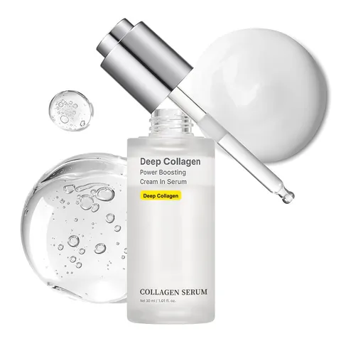 Deep Collagen Power Boosting Facial Serum Hydrating Firming Skin Care Essence With Glass Dropper Bottle For Women Daily Use