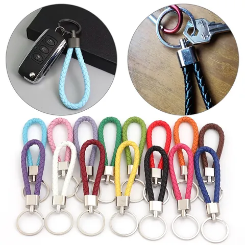 Braided PU Leather Keychain Zinc Alloy Key Ring For Bag Charm Car Key Holder DIY Accessories Multi Color Handcrafted Key Pendant