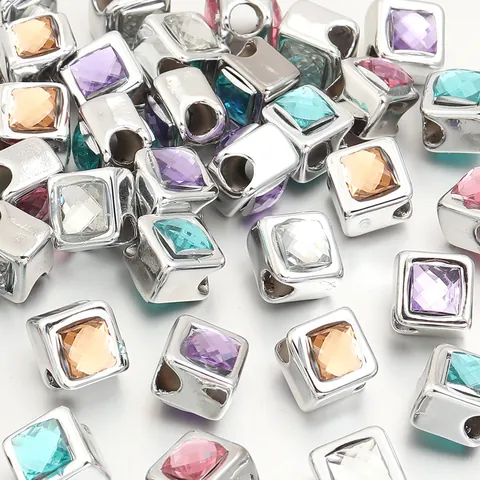 DIY Double Sided Square Heart Resin Gem Large Hole Beads Alloy Base Spacer Beads For Jewelry Making Bracelet Necklace Women