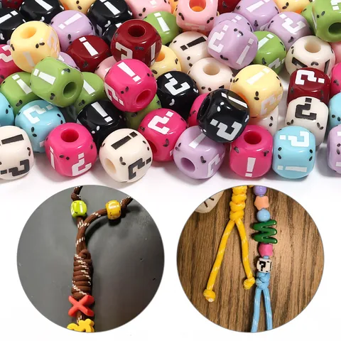 Perles Carrées en Acrylique Avec Motifs de Point d'Interrogation et d'Exclamation Perles Cubiques Peintes de Couleur Unie pour Bracelet DIY Accessoires de Bijoux