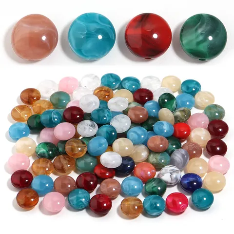 Cuentas Redondas Planas de Acrílico Vintage con Textura de Mármol Patrón de Lavado de Tinta Cuentas Sueltas para Hacer Joyería DIY Pulseras