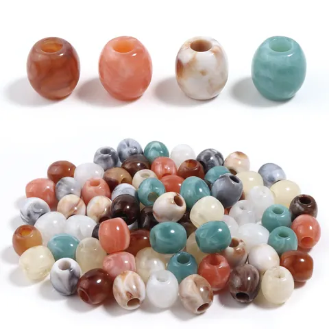 Acrylic Faux Jade Loose Beads Marble Pattern Large Hole Barrel Shape Beads For Jewelry Making DIY Bracelet Handmade Components