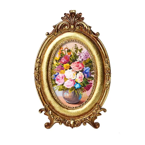 Cadre Photo en Résine Sculptée Or Rétro Européen Cadre Photo Baroque Ovale Rectangulaire Pour Présentoir à Bijoux Décoration Maison