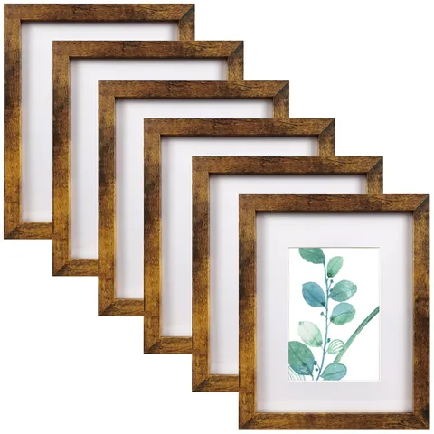 Lot de Cadres Photo Rustiques Grain de Bois Décoration Murale et Table Cadre en MDF Avec Marie-Louise et Plexiglas pour Bureau Maison
