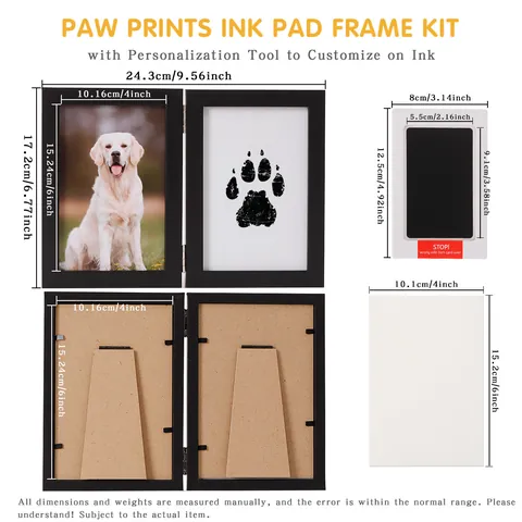 Haustier Pfotenabdruck Fotorahmen Andenken Set MDF Holz Klappbarer Gedenkrahmen Mit Stempelkissen Für Hunde Katzen Souvenir Deko