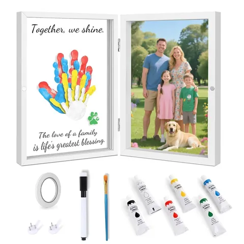 Cadre Shadow Box DIY pour Empreintes Familiales Avec Peinture Acrylique Double Cadre Photo en Bois à Charnières Magnétique