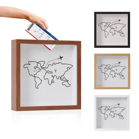 Adventure Archive Box Wooden Ticket Stub Shadow Box With World Map For Concert Travel Keepsake Memory Home Decor