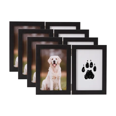 Haustier Pfotenabdruck Fotorahmen Andenken Set MDF Holz Klappbarer Gedenkrahmen Mit Stempelkissen Für Hunde Katzen Souvenir Deko