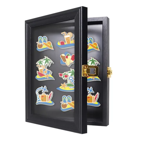 Cornice Espositiva Magnetica per Magneti da Frigorifero Shadow Box A3 A4 Vetrina per Collezione Spille Souvenir Legno MDF Nero