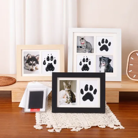 Cadre Photo Commémoratif DIY Empreinte de Patte d'Animal Tampon Encreur sans Encre MDF pour Chien Chat Cadeau Décoration