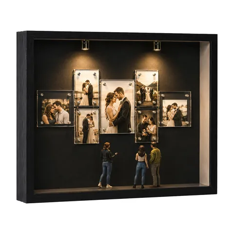 Cadre Shadow Box DIY Mini Musée Boîte de Rangement Photo Magnétique Lumière LED Cadeau Commémoratif pour Mariage Déco Maison