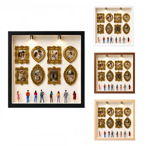 DIY Mini Museum Silhouette Shadow Box Frame with LED Lighting MDF Square Picture Box for Home Decor Arts Gallery Display
