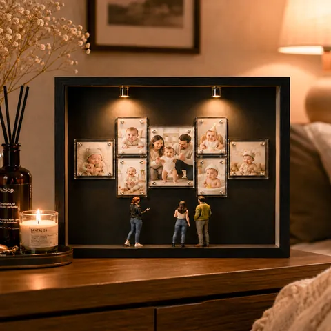 Cadre Shadow Box DIY Mini Musée Boîte de Rangement Photo Magnétique Lumière LED Cadeau Commémoratif pour Mariage Déco Maison