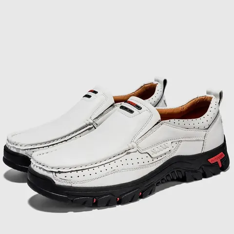 Men Casual Loafers PU Leather Breathable Slip-on Walking Shoes Soft Rubber Sole Outdoor Flat Footwear For Spring Summer