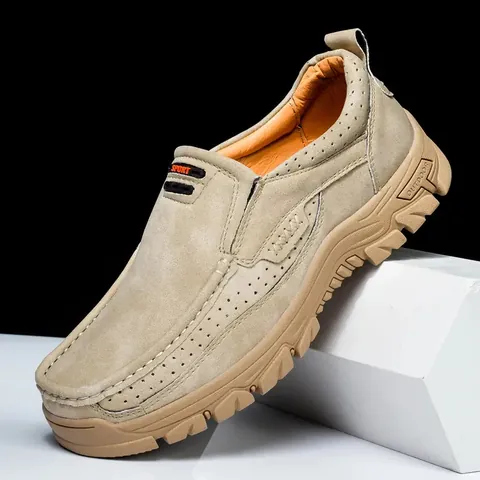 Men Casual Loafers PU Leather Breathable Slip-on Walking Shoes Soft Rubber Sole Outdoor Flat Footwear For Spring Summer