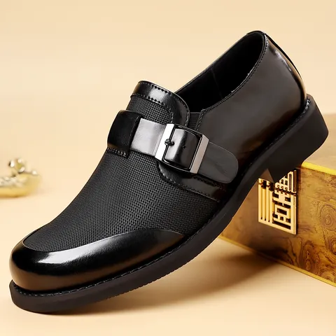 Ανδρικά Business Casual Δερμάτινα Παπούτσια Βρετανικού Στυλ Loafers με Αγκράφα Patchwork Αναπνεύσιμα Επίσημα Παπούτσια Γραφείου για Gentleman