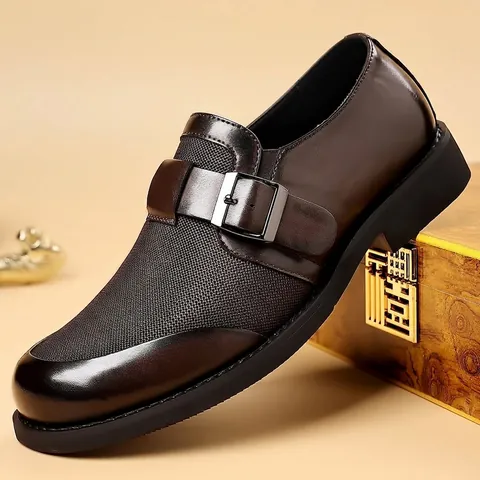 Ανδρικά Business Casual Δερμάτινα Παπούτσια Βρετανικού Στυλ Loafers με Αγκράφα Patchwork Αναπνεύσιμα Επίσημα Παπούτσια Γραφείου για Gentleman
