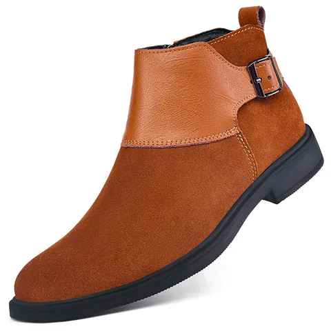 Stivali da Business in Pelle da Uomo Stile Britannico Punta Fatti a Mano Cerniera Laterale Fibbia Metallo Chelsea Boots Scarpe Formali