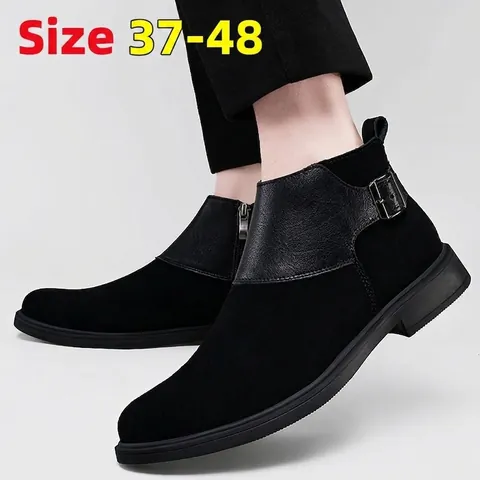 Stivali da Business in Pelle da Uomo Stile Britannico Punta Fatti a Mano Cerniera Laterale Fibbia Metallo Chelsea Boots Scarpe Formali