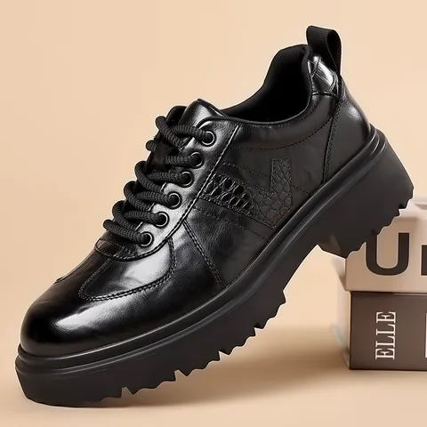 Men Business Casual Derby Shoes British Style Crocodile Pattern Thick Sole Formal Dress Shoes Microfiber Leather Loafers