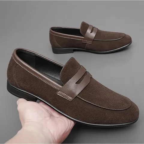 Men's British Style Suede Leather Loafers Business Formal Slip-on Flat Shoes Breathable Penny Loafers For Men Casual Shoes