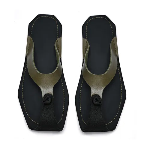 Herren Retro Rindsleder Flip-Flops Casual Sommer Strand Sandalen Quadratische Zehenpartie Weiche Sohle Rutschfest Outdoor Zehentrenner Herren