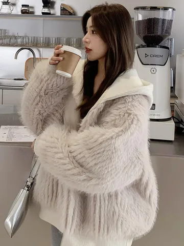 Damen Oversized Kunstpelz Jacke Mit Kapuze Lässiger Plüschmantel Mit Reißverschluss Lose Winter Warme Oberbekleidung