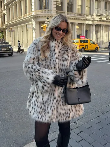 Damen Kunstpelz Mantel Mit Leopardenmuster Mittellang Streetstyle Stehkragen Warme Winter Kunstpelz Oberbekleidung Top