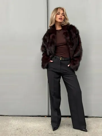Mode Damen Mittellanger Fuchspelzimitat Mantel Dicke Warme Winterjacke Mit Anzugrevers Elegant Streetwear Oberbekleidung