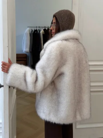 Damen Faux Fuchs Pelzmantel Mittellang Kunstpelzjacke Mit Reverskragen Dicke Warme Plüsch Oberbekleidung Für Herbst Winter