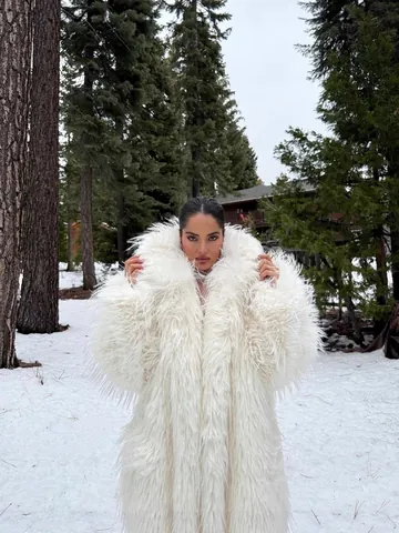 Dames Lange Witte Nepbontjas Verdikte Warme Winter Harige Overjas Matrozenkraag Streetwear Bovenkleding
