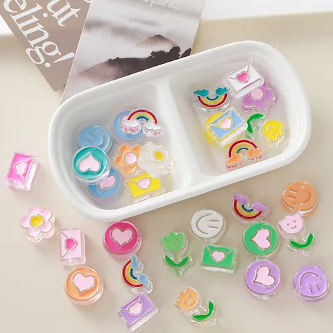 Acrylic Drip Oil Mixed Shape Beads Smile Face Rainbow Tulip Heart Envelope For DIY Jewelry Making Keychain Accessories