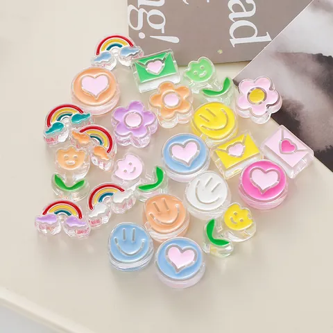 Acrylic Drip Oil Mixed Shape Beads Smile Face Rainbow Tulip Heart Envelope For DIY Jewelry Making Keychain Accessories