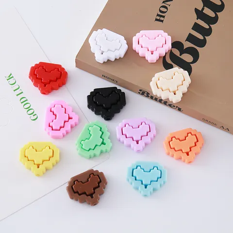 Pixel Art Herz Acrylperlen Kontrastfarbe Doppelschicht DIY Lose Perlen Für Schlüsselanhänger Handy Kette Tasche Dekor