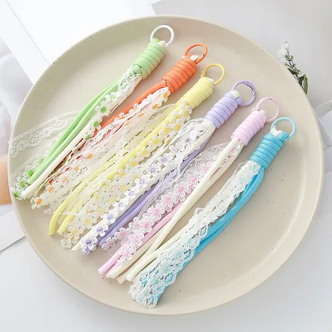 Bohemian Lace Bow Bag Charm Phone Lanyard Dopamine Style Handmade Polyester Cotton Floral Pendant Accessories For Women
