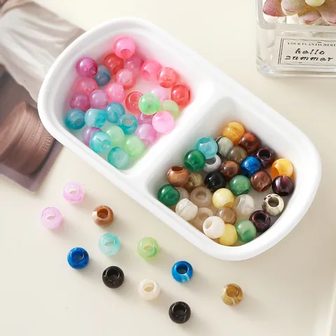 Two Tone Acrylic Marble Texture Large Hole Round Loose Beads For DIY Jewelry Making Keychain Phone Strap Accessories