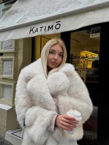 Damen Winter Verdickter Künstlicher Fuchspelzmantel Eleganter Reverskragen Lockerer Flauschiger Mantel Einfarbig Warme Kunstpelz Top
