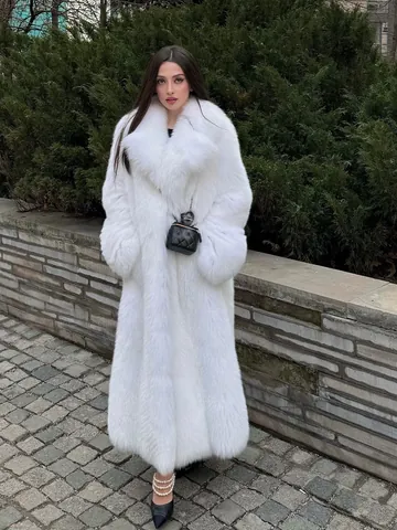 Cappotto Lungo in Pelliccia Sintetica da Donna Finta Pelliccia di Volpe Invernale Caldo Soprabito Elegante Collo a Revers Giacca Pelosa