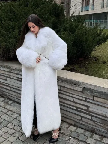 Cappotto Lungo in Pelliccia Sintetica da Donna Finta Pelliccia di Volpe Invernale Caldo Soprabito Elegante Collo a Revers Giacca Pelosa
