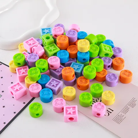 Acrylic Loose Beads For DIY Jewelry Making Clover Cylinder Star Cube Macaron Colors Pendant Keychain Accessories Fashion Craft Beads