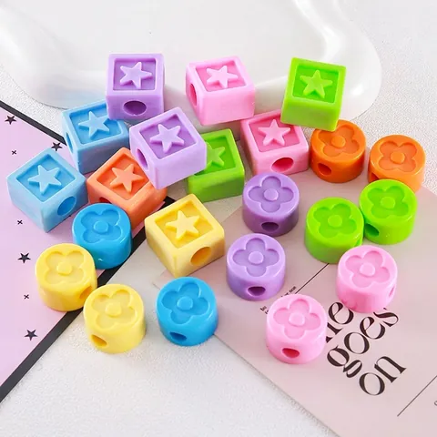 Acrylic Loose Beads For DIY Jewelry Making Clover Cylinder Star Cube Macaron Colors Pendant Keychain Accessories Fashion Craft Beads
