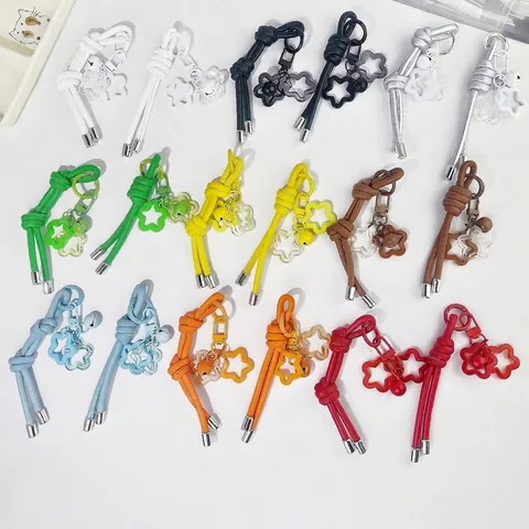 DIY PU Leather Cord Keychain Star Pendant Bell Bag Charm Creative Handwoven Phone Chain Jewelry Accessory