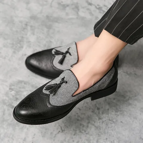 Ανδρικά Παπούτσια Business Brogue Loafers Βρετανικό Στυλ Φούντα Τεχνητό Δέρμα Ύφασμα Oxford για Γάμο Συμπόσιο